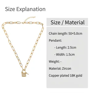 Collier cadenas plaqué or 18 carats avec zircons sertis et chaîne de 50 cm ajustable