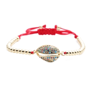 Shell Charm Bracelet Copper Micro Pave Colorful Zircon Gold Beads Adjustable Woven Rope Bohemian Jewelry For Women