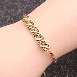 Gold chain bracelet for men and women featuring black zircon and colorful gemstones