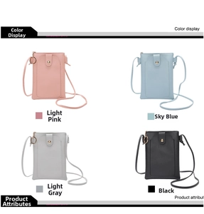 Détails de quatre petits sacs bandoulière en cuir PU en rose, bleu, gris et noir