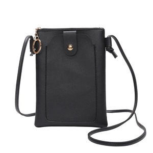 Petit sac bandoulière noir en cuir PU pour téléphone avec boucle en métal doré chic