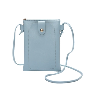 Petit sac à bandoulière en cuir PU bleu clair pour téléphone avec bouton pression