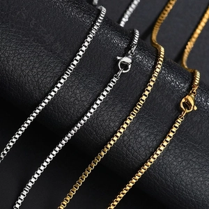 Sleek stainless steel box chain necklace set in gold and silver finish with lobster clasp