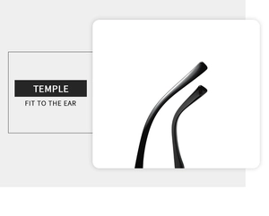 Close-up of ergonomic curved black temples for square oversized fashion sunglasses