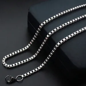 Elegant silver stainless steel box chain necklace with lobster clasp for women