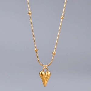 Short 18K gold plated heart pendant necklace with snake chain for women