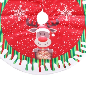80cm Christmas tree skirt featuring a red reindeer design with festive green accents