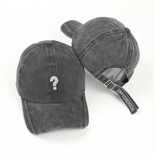 Cappello Da Baseball In Cotone Lavato Vintage Ricamo Punto Interrogativo Visiera Curva Regolabile Streetwear Unisex