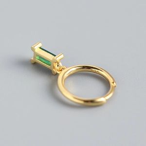 Minimalist 925 sterling silver hoop earrings with rectangular green zircon pendant