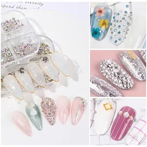 Flatback nail art rhinestone set with mixed pearls and flowers in a storage box