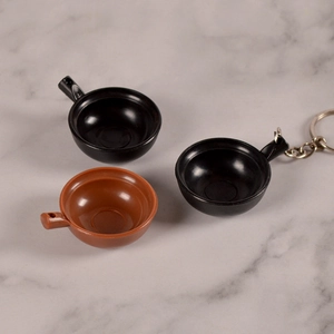 Miniature cookware keychains set featuring small frying pans for DIY crafts and decor