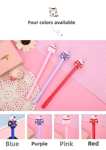 Close-up of cute cartoon lucky cat pens in blue, purple, pink and red colors