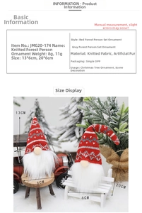 Detail showing red and grey knitted gnome ornaments for Christmas tree decoration