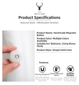 Close-up of pearl magnetic curtain tieback with handcrafted woven texture and strong magnet