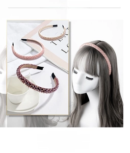 Detail of luxury crystal beaded headbands with 4 rows of rhinestones in three colors