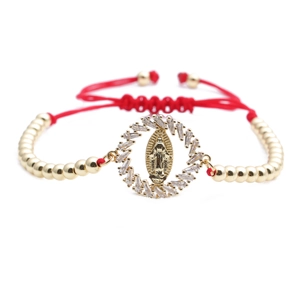Religious red cord bracelet with gold Our Lady of Guadalupe charm and zircons