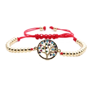 Tree Of Life Bracelet Copper Zircon Colorful Rhinestone Red Woven Rope Adjustable Pull String Bohemian Jewelry
