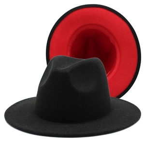 Classic two-tone wool felt fedora hat with wide flat brim and contrast color interior