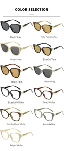 Detailed color selection of square fashion sunglasses in 11 colors with V-metal trim