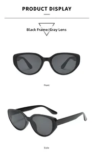 Front and side display of cat-eye polarized sunglasses with black frames and gray lenses