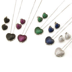 18k gold plated heart necklace and earrings set with colorful cubic zirconia