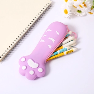 Süßes lila Silikon Katzenpfote Federmäppchen Detailansicht, perfekte Schüler Etui Tasche.