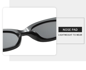 Detailansicht der leichten integrierten Nasenpads der schwarzen Cat-Eye-Sonnenbrille