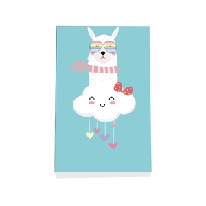 Cute alpaca cartoon sticky notes with rainbow glasses on sky blue cover for office