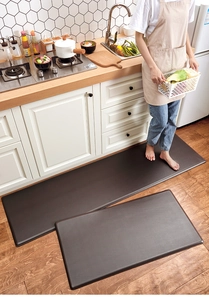 Thickened PU leather kitchen floor mats in dark brown set for anti-fatigue comfort