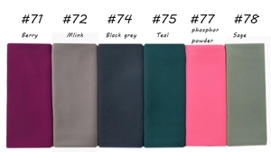 Detailed color swatches of lightweight chiffon headscarves in multiple elegant shades