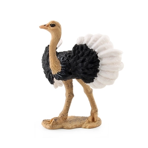 Realistic ostrich animal figurine model with detailed black and white feather texture