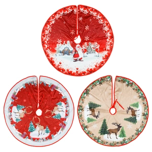 Three assorted 84cm Christmas tree skirts with festive reindeer and Santa prints