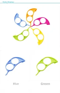 Dettaglio di sbucciatori per agrumi in plastica colorata con design ergonomico ad anello