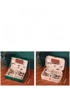 Internal layout of double-layer PU leather jewelry box with earring and necklace slots