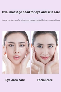Detailed macro view showing the oval massage head applying skincare to eye and face areas