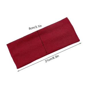 Burgundy ribbed knit yoga headband for women, 8cm x 21cm breathable cotton hair band