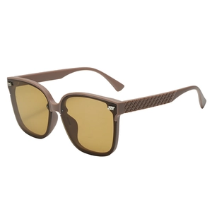 Lunettes de soleil carrées oversize marron avec verres ambre et branches tressées