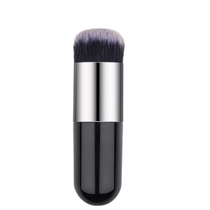 Detail of soft black and grey gradient bristles on a professional kabuki foundation brush