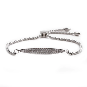 Silver micro-pave zircon chain bracelet with adjustable sliding buckle for women and men