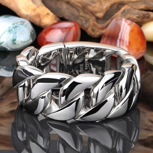 Men Cuban Chain Bracelet 316L Stainless Steel Polished Sandblasted Punk Hip Hop Style Heavy Jewelry