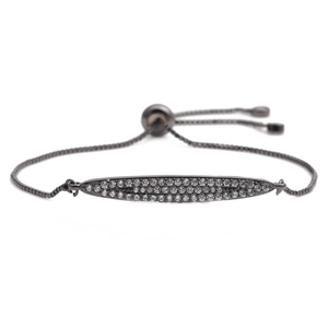 Men's gunmetal bracelet with micro-paved clear zircons and adjustable slider clasp