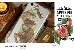 Detail of vintage Kewpies illustration stickers on transparent iPhone case with retro aesthetic