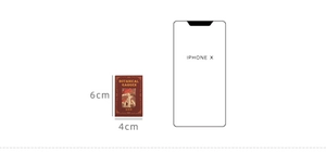 Mini vintage botanical paper pack size comparison with iPhone for scale, 6cm x 4cm