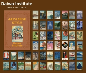 Detailed grid of 50 vintage Japanese style aesthetic scrapbooking papers with floral themes