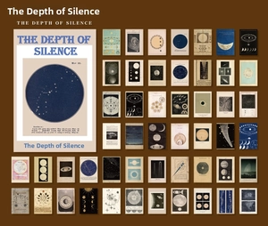 Detailed grid layout of vintage astronomy stickers showing moon phases and star maps