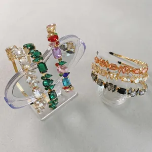 Luxury Baroque headbands with colorful rectangular crystals on gold metal frames