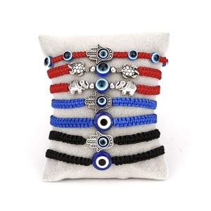 Evil Eye Braided Rope Bracelet With Alloy Hamsa Hand Elephant Turtle Charms Handmade Adjustable Bohemian Jewelry For Women