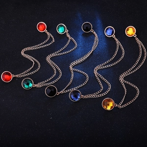 Fashionable shirt collar chains with colorful round gems and golden fringe tassels