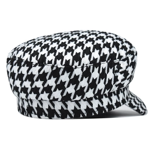 Casquette marine plate rétro en coton à motif pied-de-poule style vintage britannique