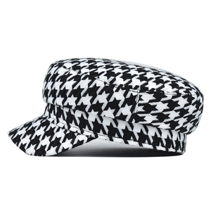 Casquette marine à carreaux pied-de-poule pour femme, style rétro britannique en coton